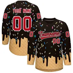 Brown Red Ice Cream Pattern V-Neck Hockey Jersey
