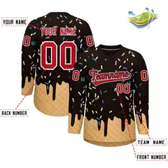 Brown Red Ice Cream Pattern V-Neck Hockey Jersey 2