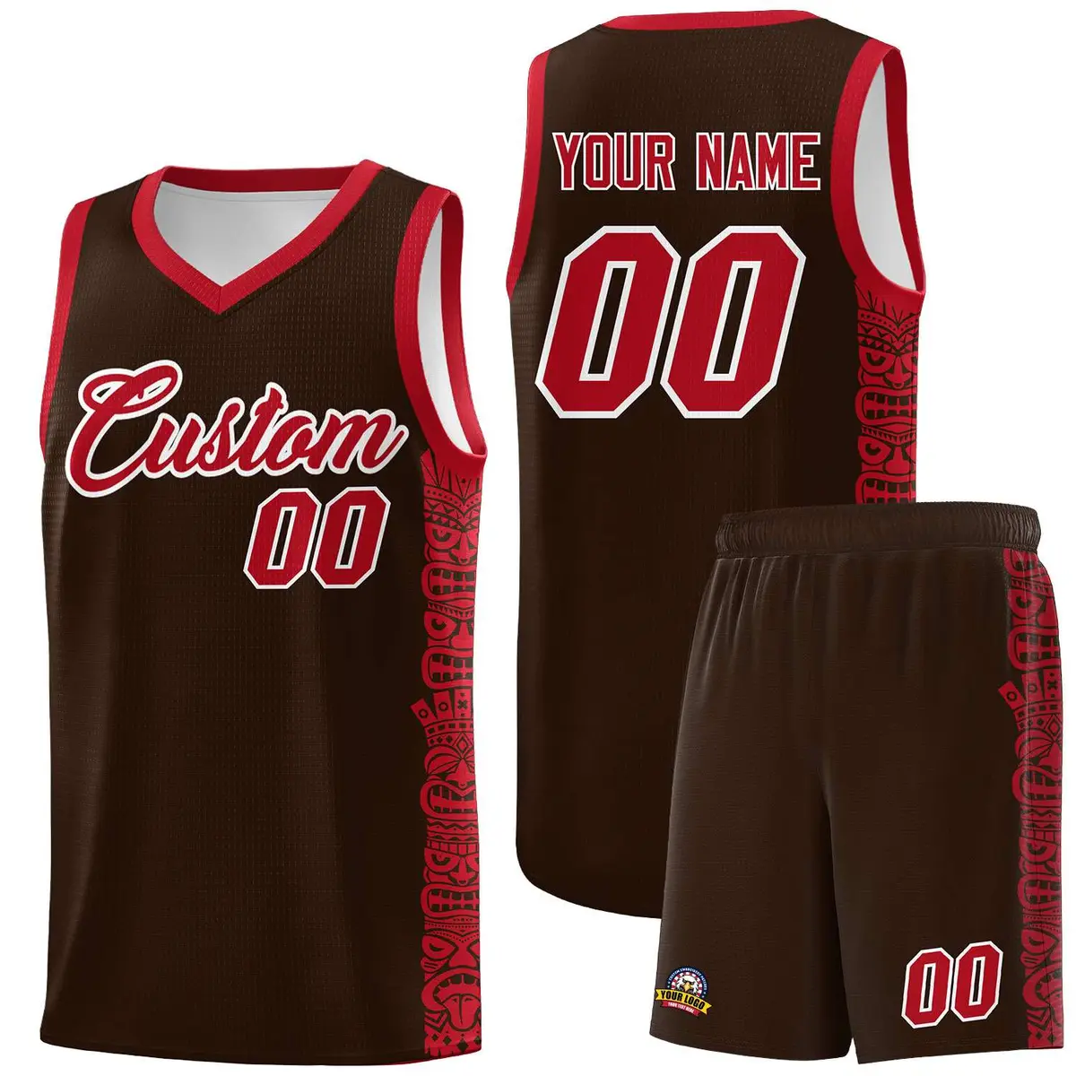 Brown Red Indians Pattern Sports Uniform Basketball Jersey