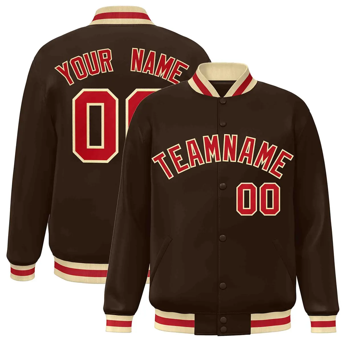 Brown Red-Khaki Classic Varsity Full-Snap Letterman Jacket