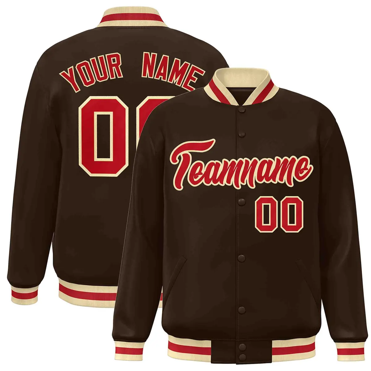 Brown Red-Khaki Classic Varsity Full-Snap Letterman Jacket