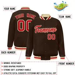 Brown Red-Khaki Classic Varsity Full-Snap Letterman Jacket 2