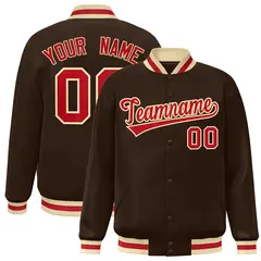 Brown Red-Khaki Classic Varsity Full-Snap Letterman Jacket