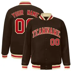 Brown Red-Khaki Classic Varsity Full-Snap Letterman Jacket