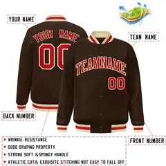 Brown Red-Khaki Classic Varsity Full-Snap Letterman Jacket 2