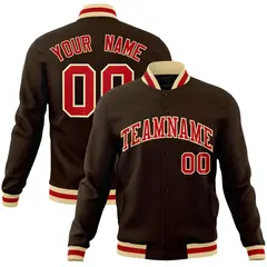 Brown Red-Khaki Classic Varsity Full-Snap Letterman Jacket 1