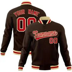 Brown Red-Khaki Classic Varsity Full-Snap Letterman Jacket 1