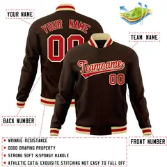 Brown Red-Khaki Classic Varsity Full-Snap Letterman Jacket 4