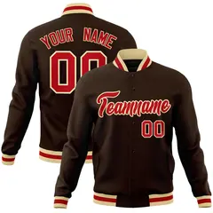 Brown Red-Khaki Classic Varsity Full-Snap Letterman Jacket 1