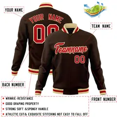 Brown Red-Khaki Classic Varsity Full-Snap Letterman Jacket 4