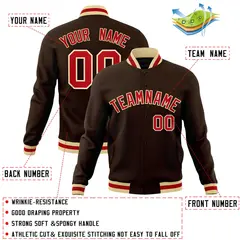Brown Red-Khaki Classic Varsity Full-Snap Letterman Jacket 4