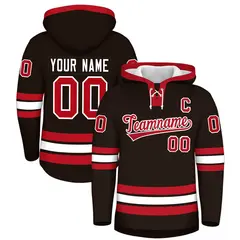 Brown Red Lace-Up Neck Hockey Hoodie Classic Style 1