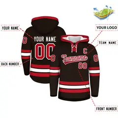 Brown Red Lace-Up Neck Hockey Hoodie Classic Style 2