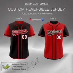 Brown Red Reversible Raglan Sleeves Baseball Jersey 2