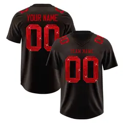 Brown Red Sequin Lettering Moisture-Wicking Football Jersey