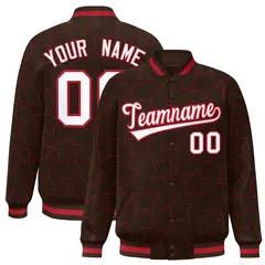 Brown Red Star Pattern Varsity Letterman Baseball Jacket 1