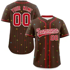 Brown Red Stripe Star Pattern Authentic Baseball Jersey 1