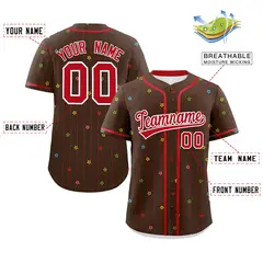 Brown Red Stripe Star Pattern Authentic Baseball Jersey 2