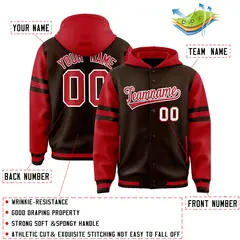Brown Red Varsity Letterman Hoodie Jacket Raglan Three Stripes 4