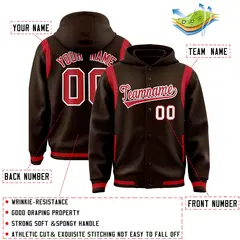 Brown Red Varsity Letterman Shoulder Color Block Jacket Hoodie 4