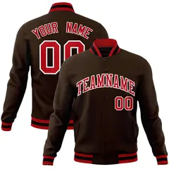 Brown Red-White Classic Varsity Full-Snap Letterman Jacket