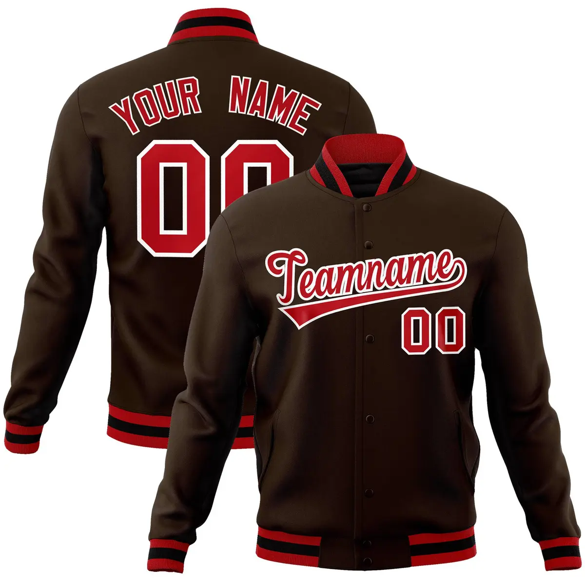 Brown Red-White Classic Varsity Full-Snap Letterman Jacket