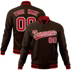 Brown Red-White Classic Varsity Full-Snap Letterman Jacket
