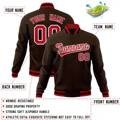 Brown Red-White Classic Varsity Full-Snap Letterman Jacket 4