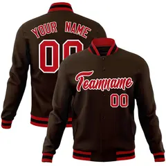 Brown Red-White Classic Varsity Full-Snap Letterman Jacket