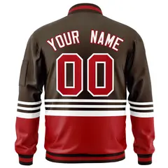 Brown Red-White Color Block Varsity Letterman Bomber Jacket 4