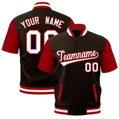 Brown Red White Full-Snap Short Sleeve Varsity Jacket 1