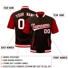 Brown Red White Full-Snap Short Sleeve Varsity Jacket 2