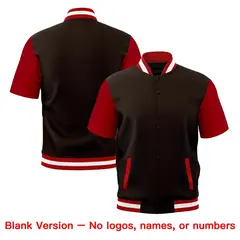 Brown Red White Full-Snap Short Sleeve Varsity Jacket 7
