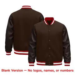 Brown Red White Varsity Jacket with Faux Leather Sleeves 6
