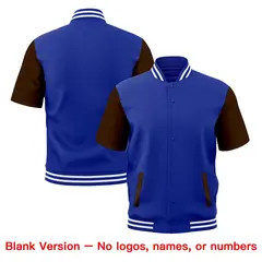 Brown Royal Blue White Short Sleeve Full-Snap Varsity Jacket 7