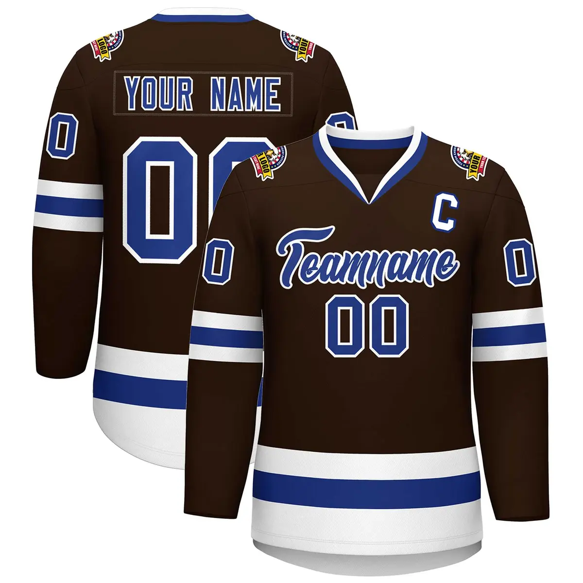 Brown Royal-White Classic Style Hockey Jersey