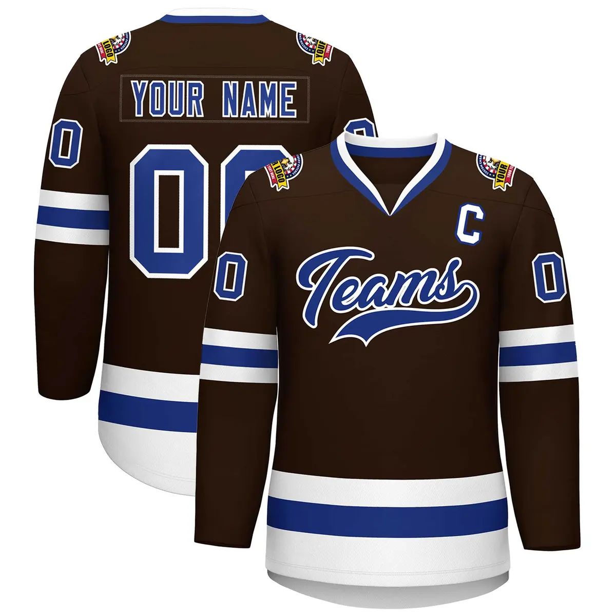 Brown Royal-White Classic Style Hockey Jersey