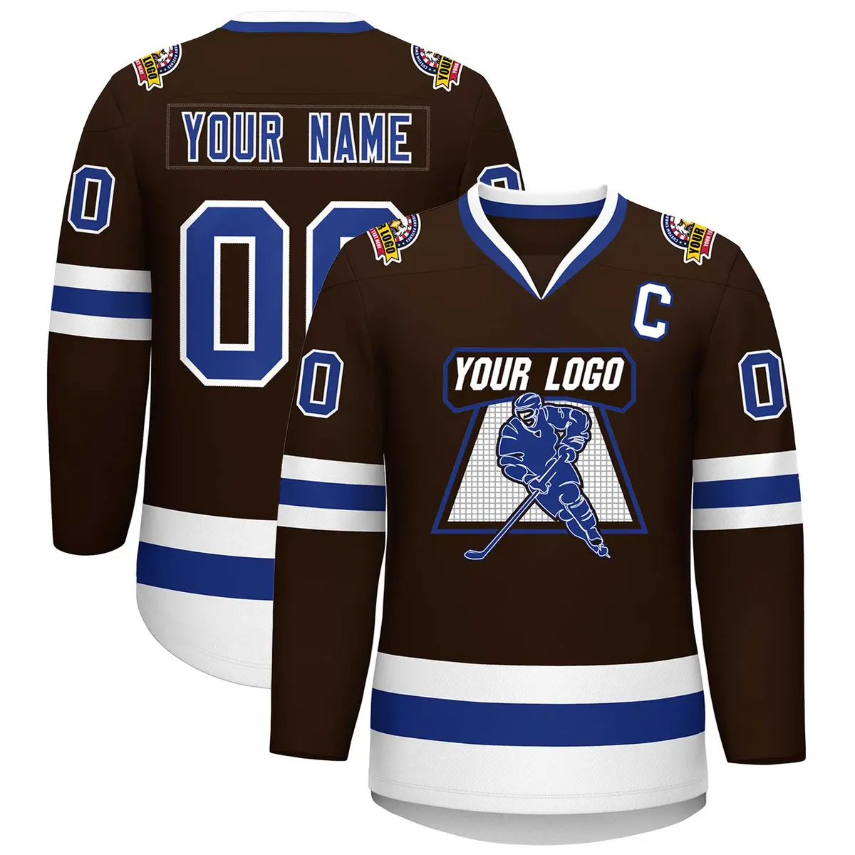 Brown Royal-White Classic Style Hockey Jersey