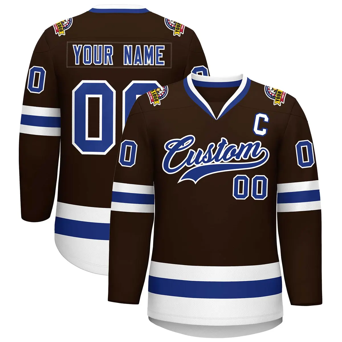 Brown Royal-White Classic Style Hockey Jersey