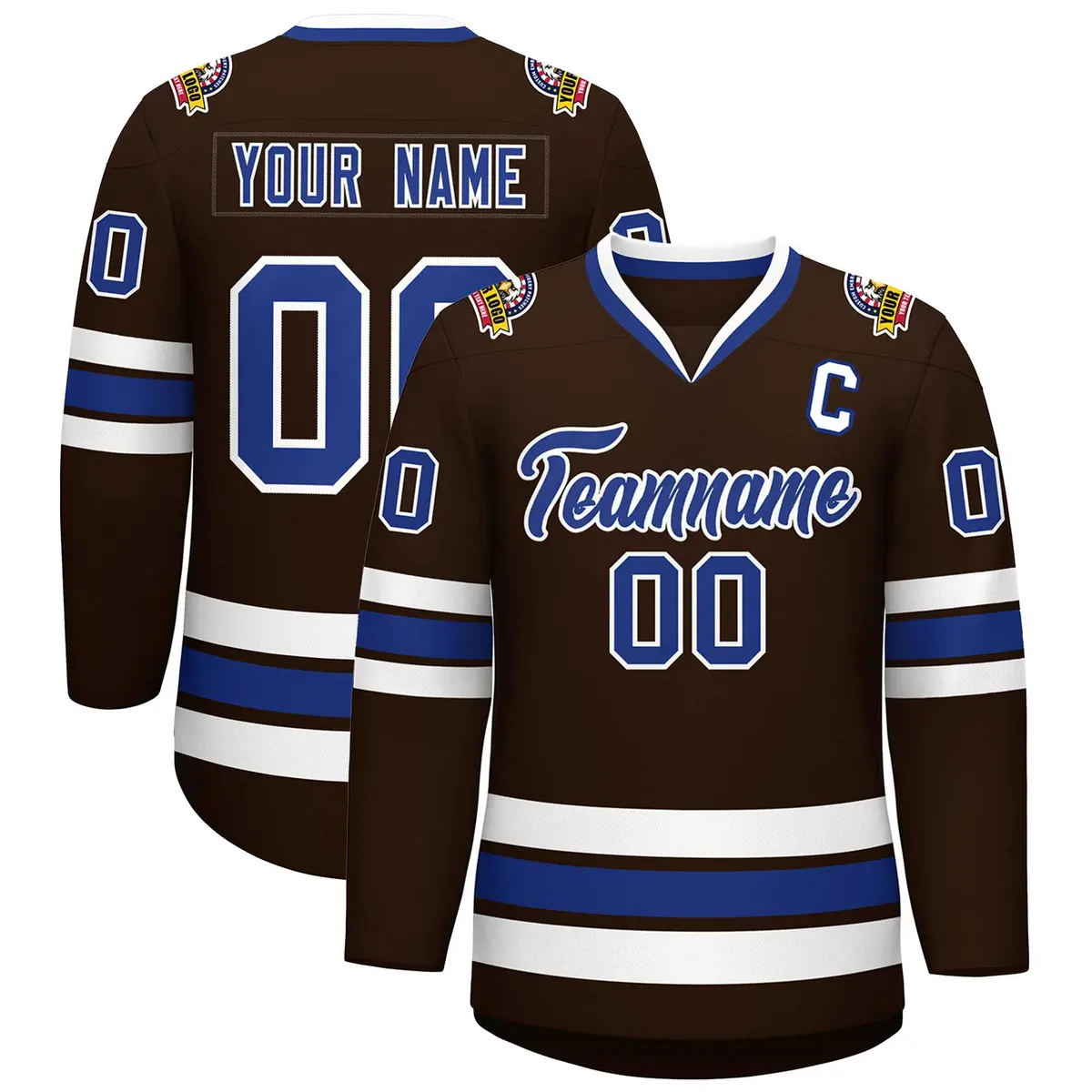 Brown Royal-White Classic Style Hockey Jersey