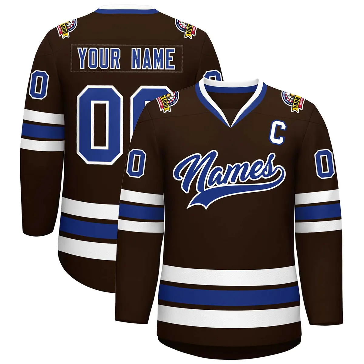 Brown Royal-White Classic Style Hockey Jersey