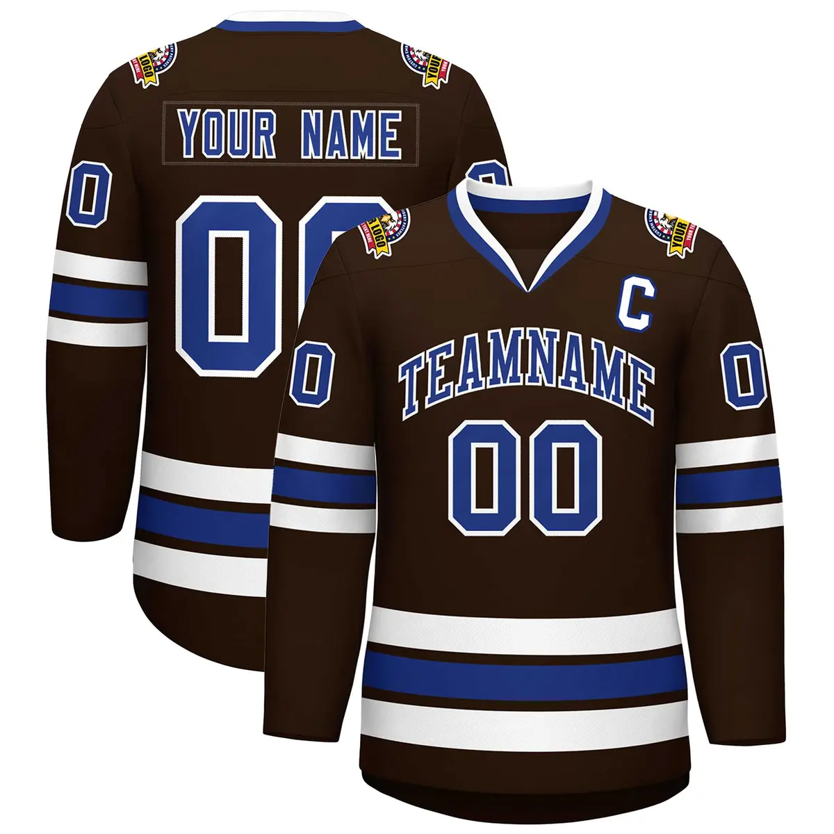 Brown Royal-White Classic Style Hockey Jersey