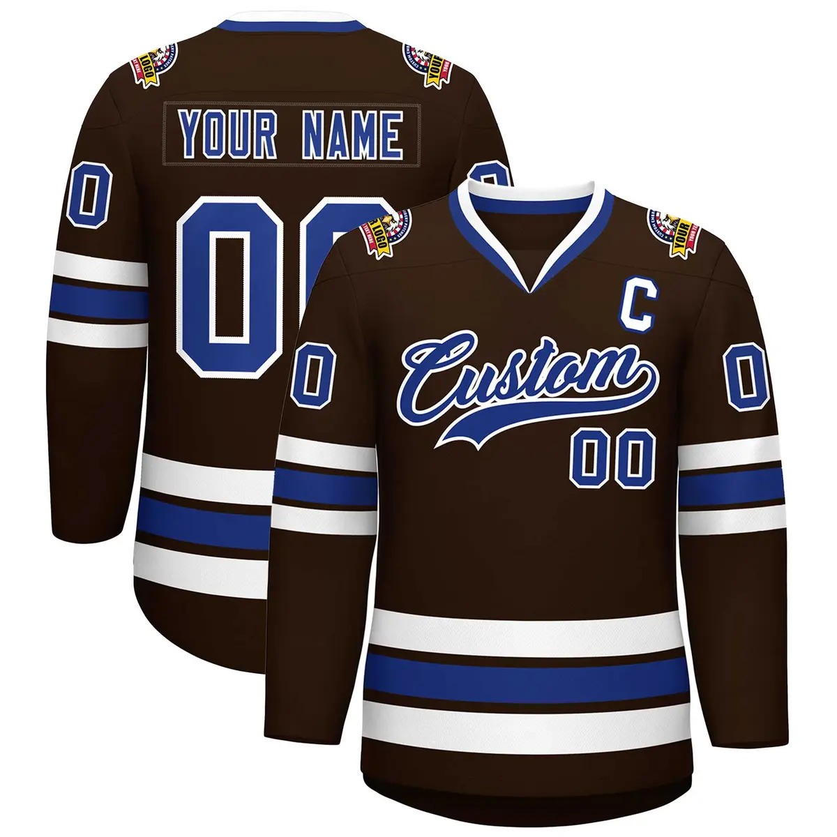 Brown Royal-White Classic Style Hockey Jersey