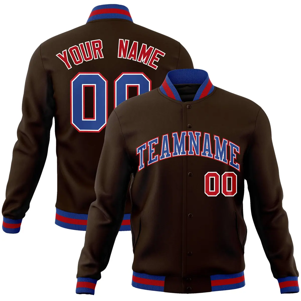 Brown Royal-White Classic Varsity Full-Snap Letterman Jacket