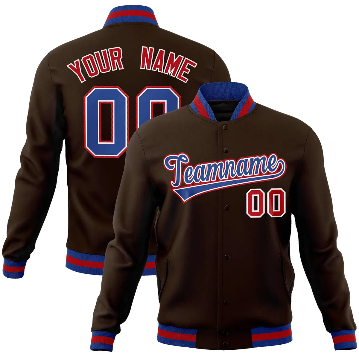 Brown Royal-White Classic Varsity Full-Snap Letterman Jacket