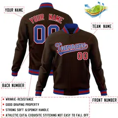 Brown Royal-White Classic Varsity Full-Snap Letterman Jacket 4