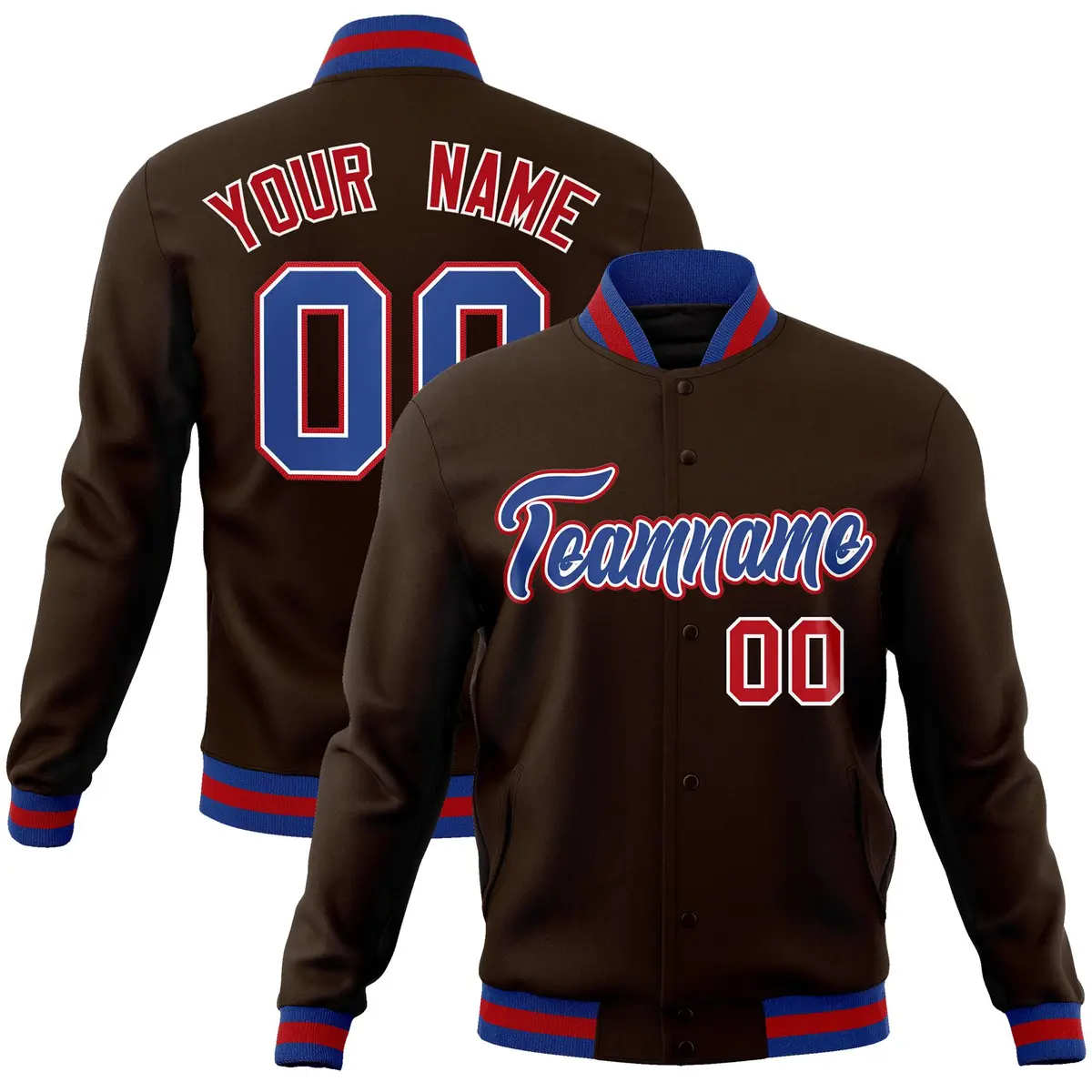 Brown Royal-White Classic Varsity Full-Snap Letterman Jacket