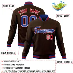 Brown Royal-White Classic Varsity Full-Snap Letterman Jacket 4