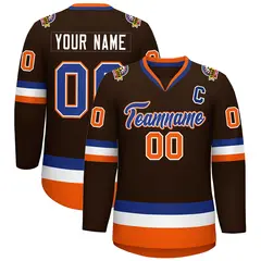 Brown Royal White-Orange Classic Hockey Jersey 1