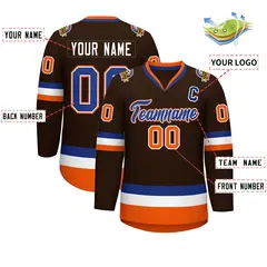 Brown Royal White-Orange Classic Hockey Jersey 2